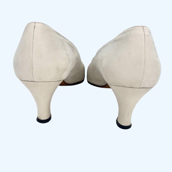 VINTAGE GUCCI IVORY ITALIAN LEATHER HEELS PUMPS SZ 38 B (8) FIT LIKE 7 - Picture 7 of 10